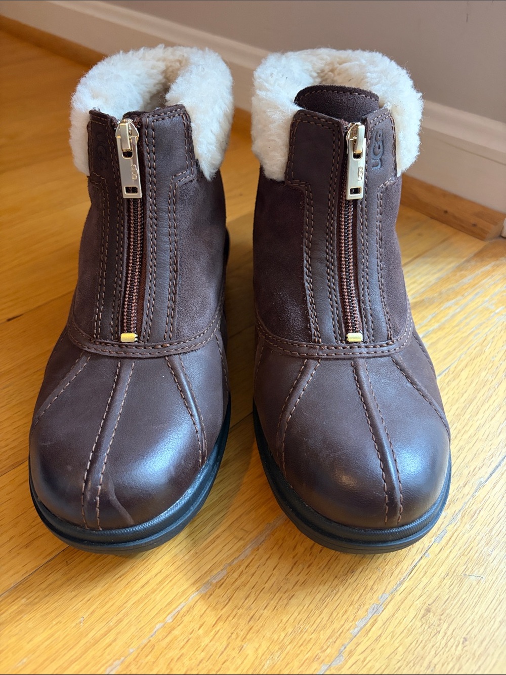 UGG Hapsburg Women's Duck Boots Zip Brown Leather Waterproof